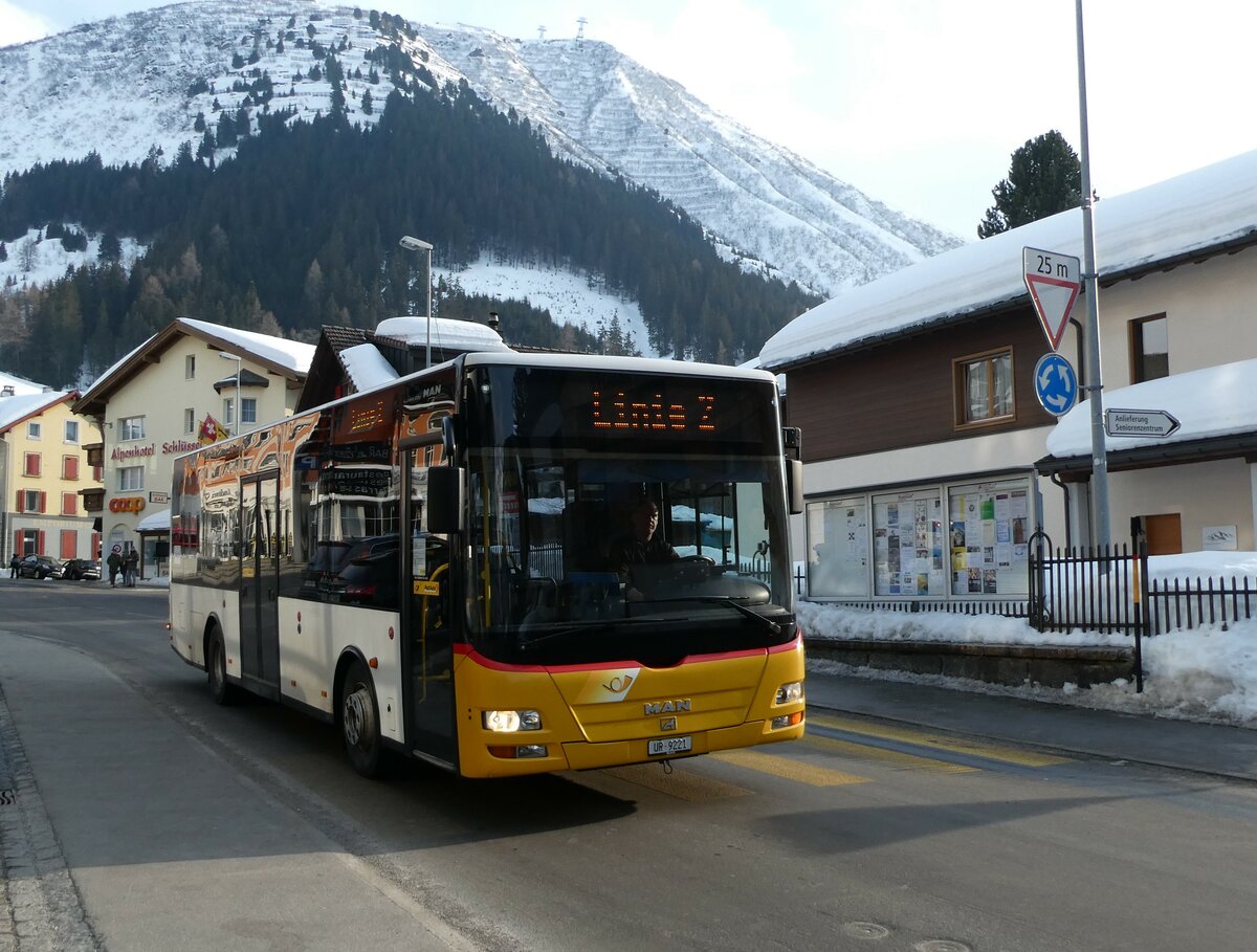 (233'817) - Mattli, Wassen - UR 9221 - MAN/Gppel (ex Lengacher, Wichtrach Nr. 6) am 11. Mrz 2022 in Andermatt, Poststrasse