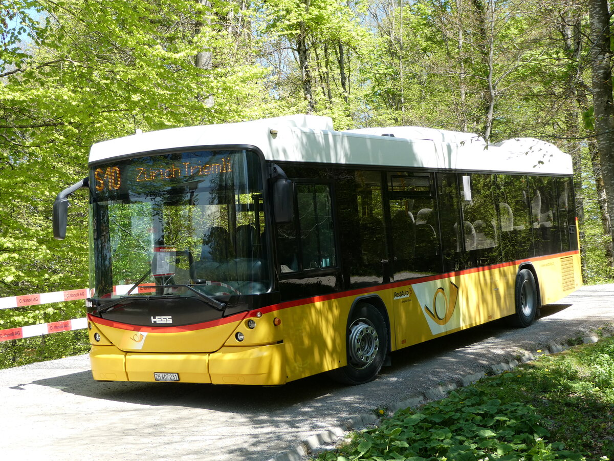 (235'016) - Stutz, Jonen - ZH 407'231 - Scania/Hess (ex PostAuto Bern; ex AVG Meiringen Nr. 67; ex AVG Meiringen Nr. 76; ex Steiner, Messen) am 2. Mai 2022 beim Bahnhof Uetliberg 