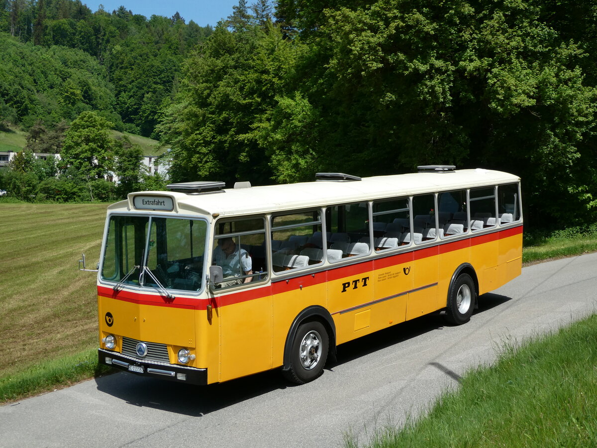 (235'656) - Gast, Reutigen - BE 113'160 - Saurer/Tscher (ex HPTrans, Thusis; ex Mauerhofer, Worb; ex Erni, Schupfart Nr. 3; ex P 24'636) am 15. Mai 2022 bei Oberburg