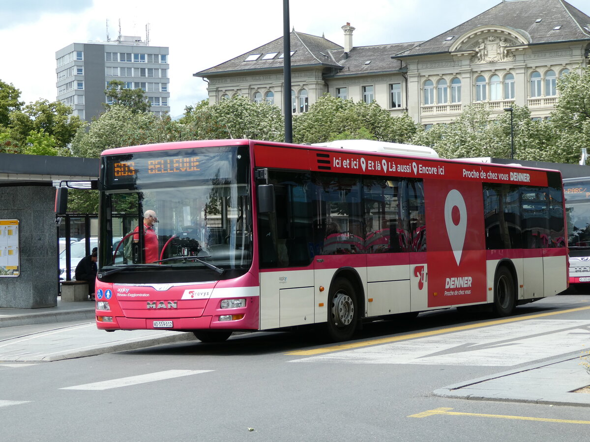 (236'921) - TRAVYS Yverdon - Nr. 113/VD 559'012 - MAN am 6. Juni 2022 beim Bahnhof Yverdon