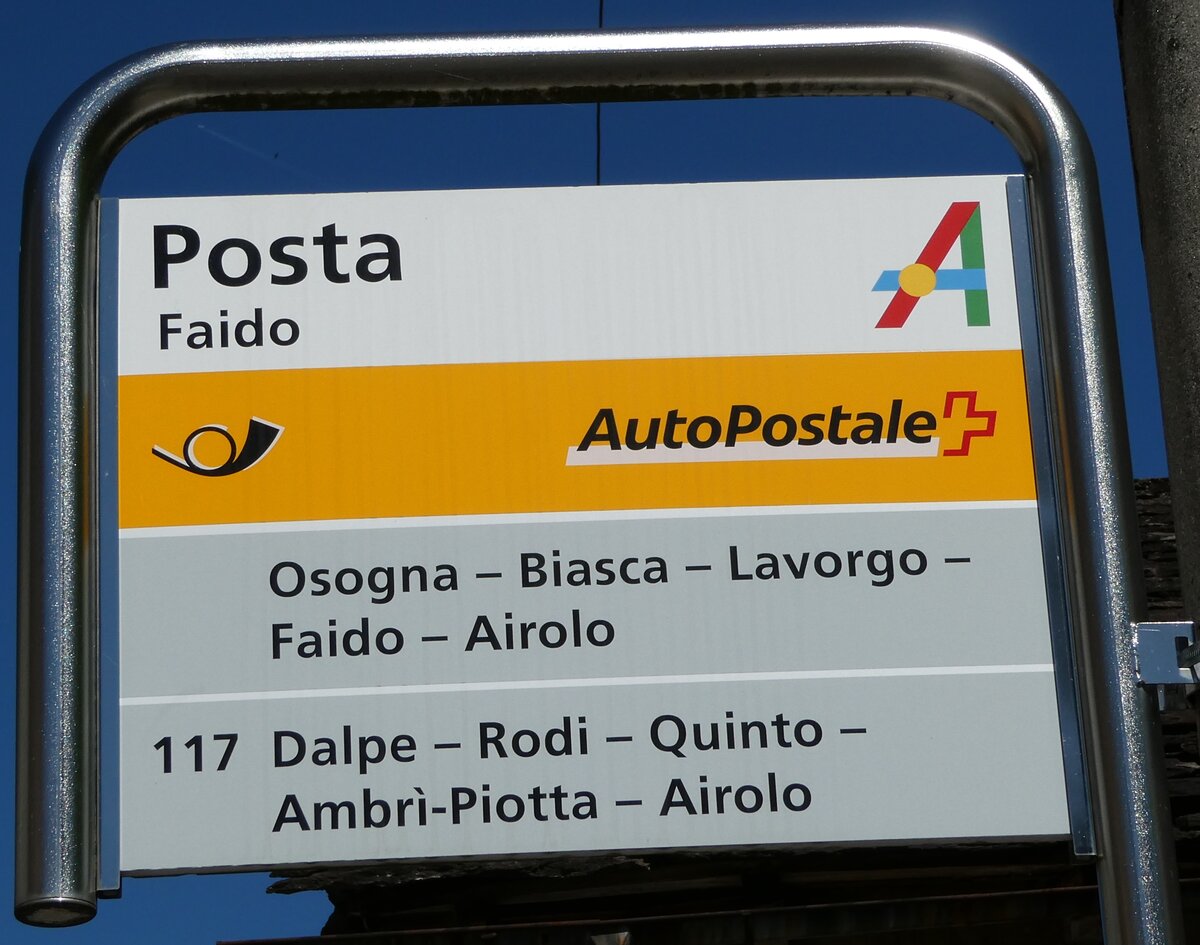 (237'137) - PostAuto-Haltestellenschild - Faido, Posta - am 12. Juni 2022