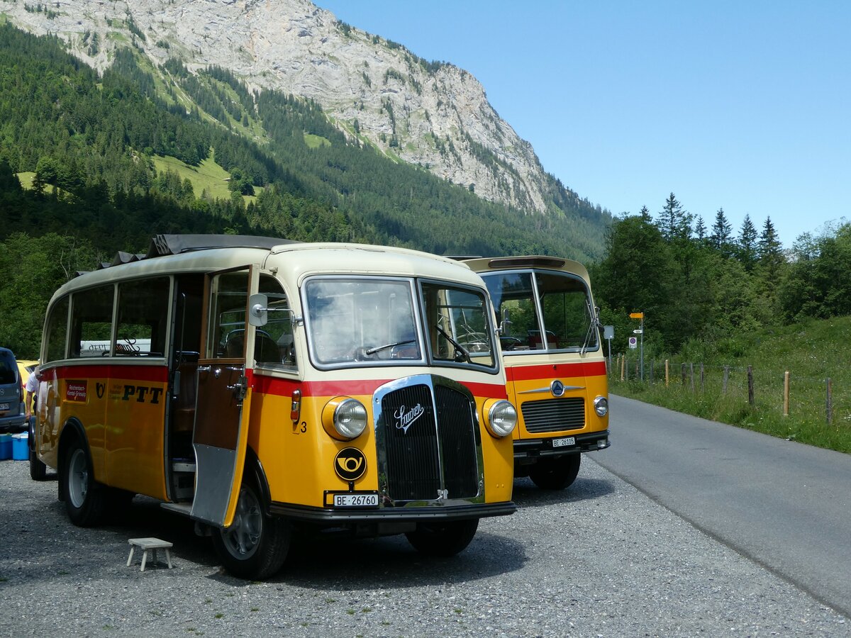 (237'612) - Schmid, Thrishaus - Nr. 3/BE 26'760 - Saurer/Gangloff (ex Geiger, Adelboden Nr. 3) am 26. Juni 2022 in Kiental, Tschingelsee