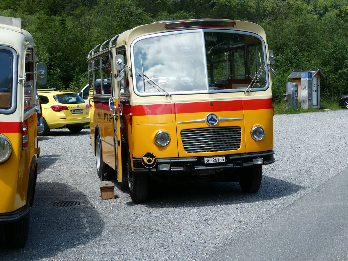 (237'613) - Schmid, Thrishaus - Nr. 9/BE 26'105 - Saurer/R&J (ex Geiger, Adelboden Nr. 9) am 26. Juni 2022 in Kiental, Tschingelsee