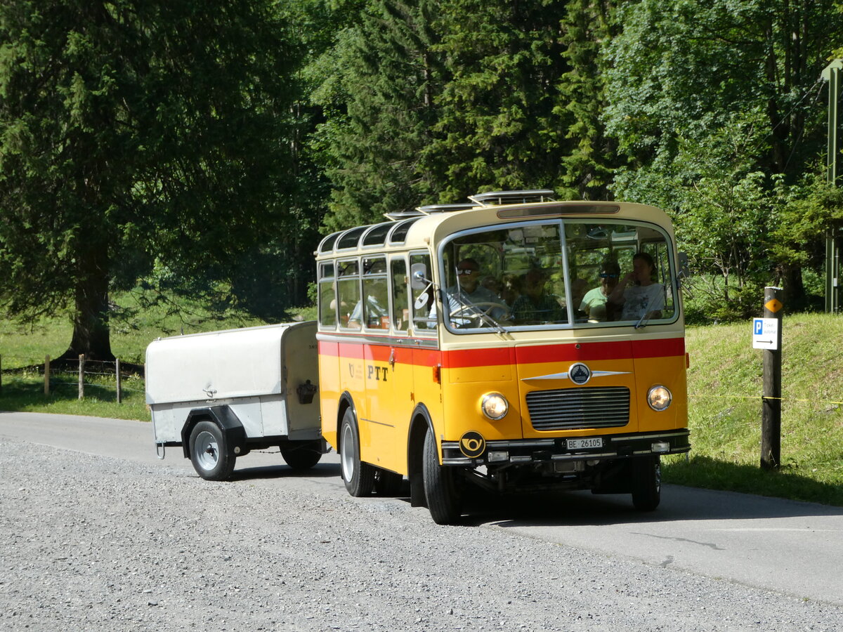 (237'703) - Schmid, Thrishaus - Nr. 9/BE 26'105 - Saurer/R&J (ex Geiger, Adelboden Nr. 9) am 26. Juni 2022 in Kiental, Tschingel