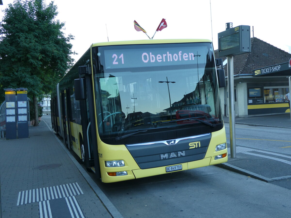 (238'638) - STI Thun - Nr. 701/BE 849'701 - MAN am 31. Juli 2022 beim Bahnhof Thun