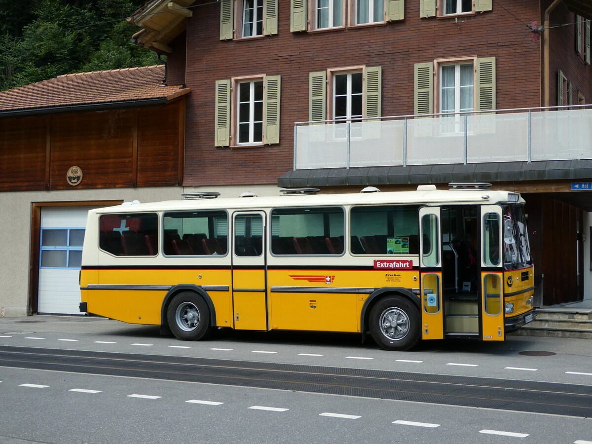 (238'784) - Aus Deutschland: Fischer, Weilheim - ES-GR 745H - FBW/Hess (ex Tiemann, CH-Oetwil Nr. 21; ex Roki, CH-Heimberg; ex P 23'421) am 1. August 2022 in Innertkirchen, Hotel Hof+Post