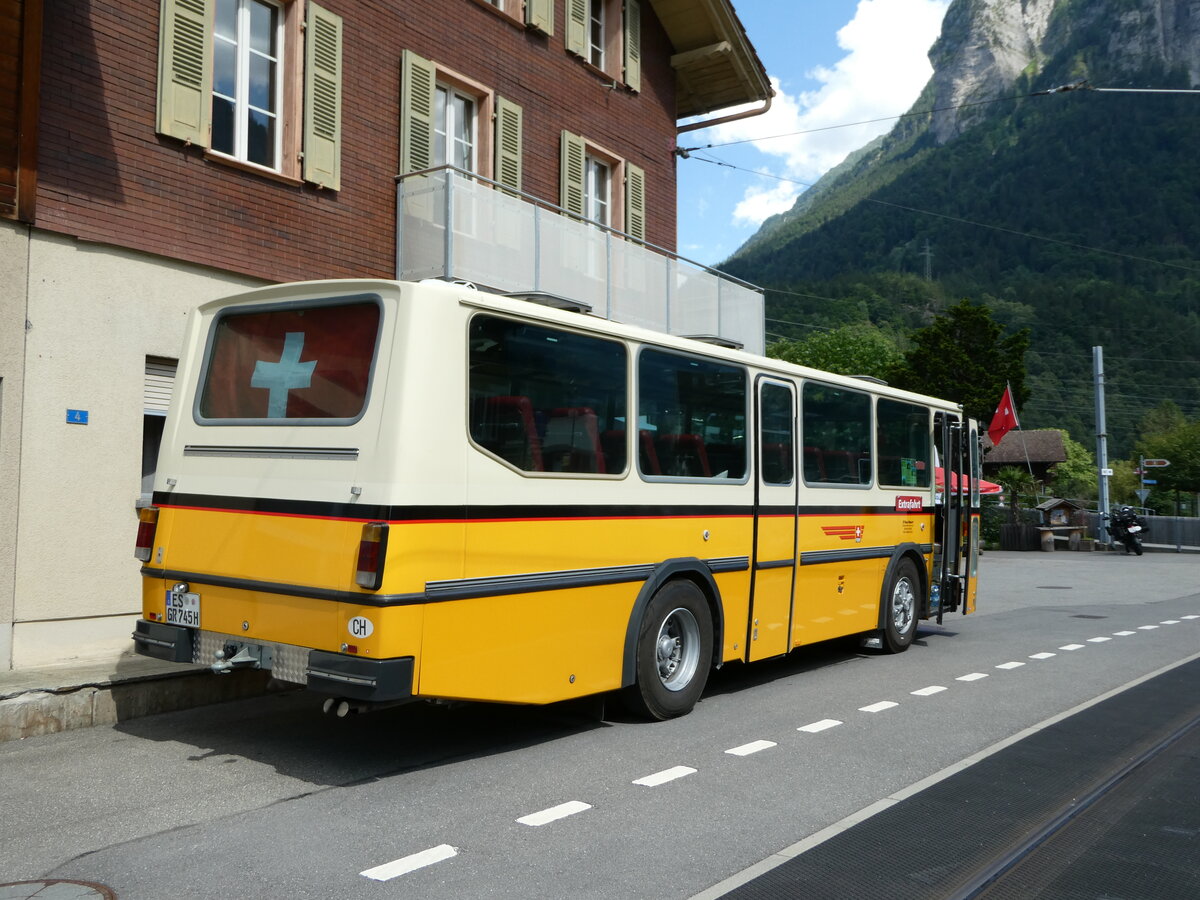 (238'786) - Aus Deutschland: Fischer, Weilheim - ES-GR 745H - FBW/Hess (ex Tiemann, CH-Oetwil Nr. 21; ex Roki, CH-Heimberg; ex P 23'421) am 1. August 2022 in Innertkirchen, Hotel Hof+Post