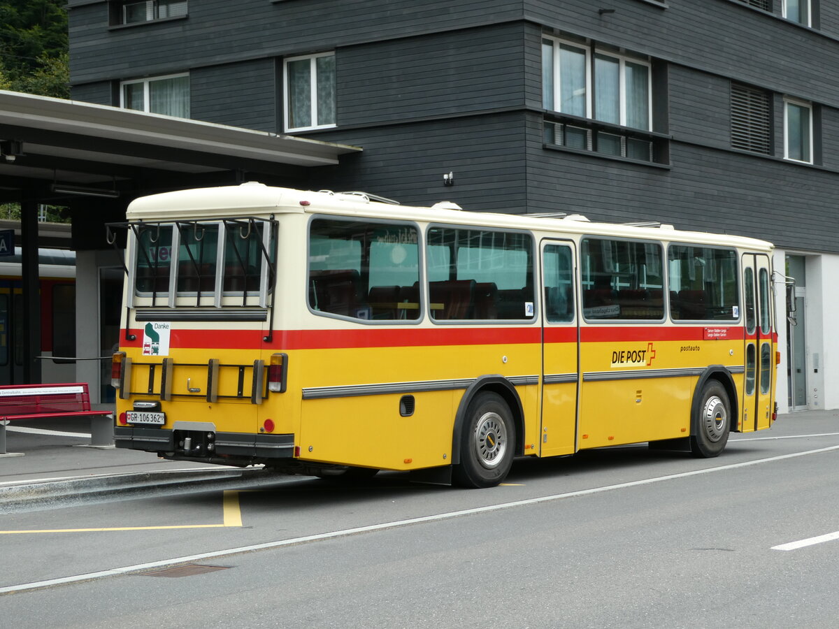 (239'823) - Ackermann, Landquart - GR 106'362 - Saurer/R&J (ex Fssler, Unteriberg; ex Schrch, Gutenburg Nr. 6; ex P 24'358) am 28. August 2022 beim Bahnhof Giswil