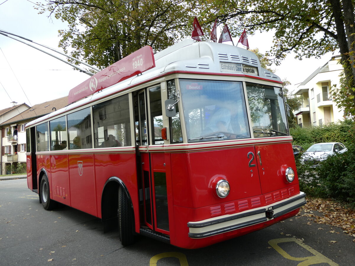 (240'803) - VB Biel - Nr. 21 - Berna/Hess Trolleybus am 9. Oktober 2022 in Biel, Lhre