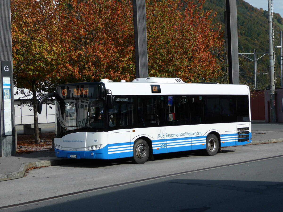 (240'911) - BSW Sargans - Nr. 323/SG 155'486 - Solaris am 11. Oktober 2022 beim Bahnhof Sargans 