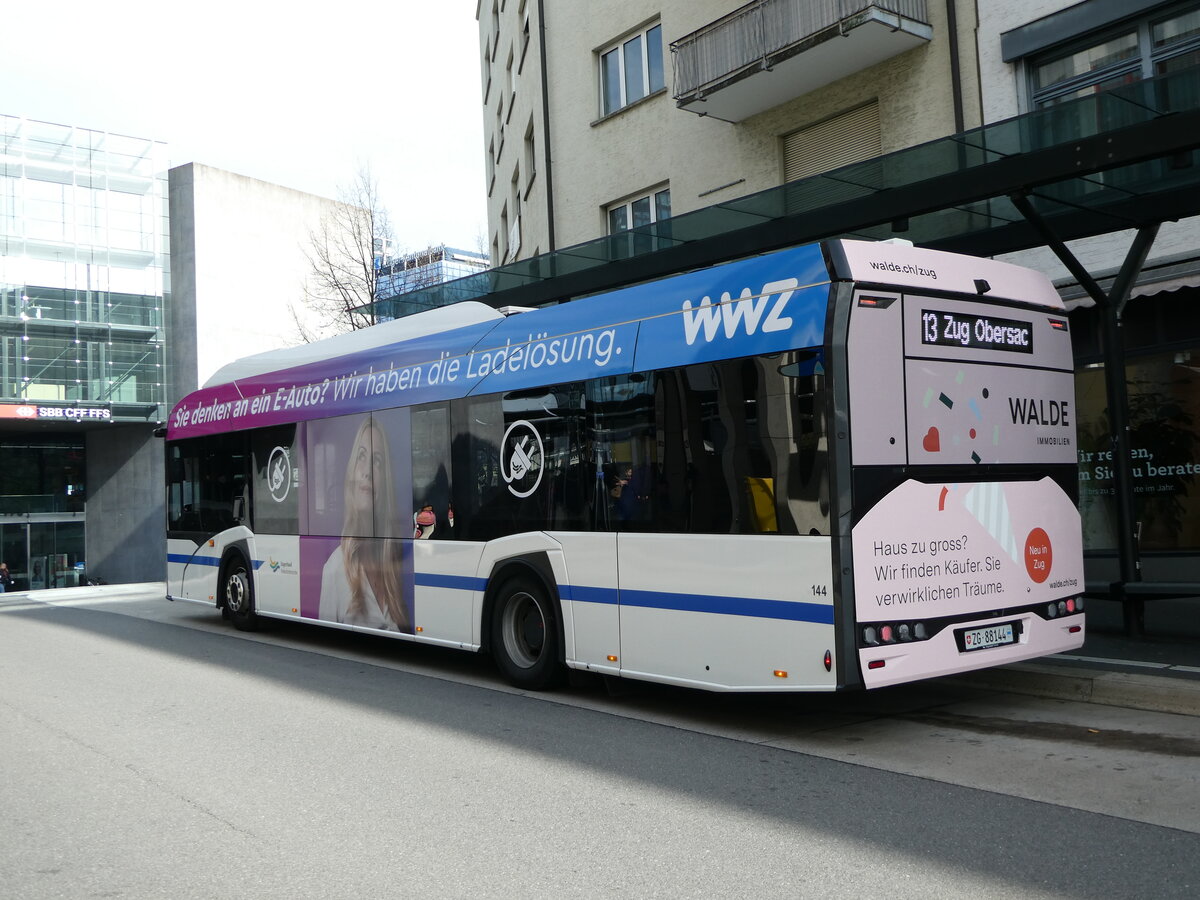 (242'028) - ZVB Zug - Nr. 144/ZG 88'144 - Solaris am 31. Oktober 2022 beim Bahnhof Zug