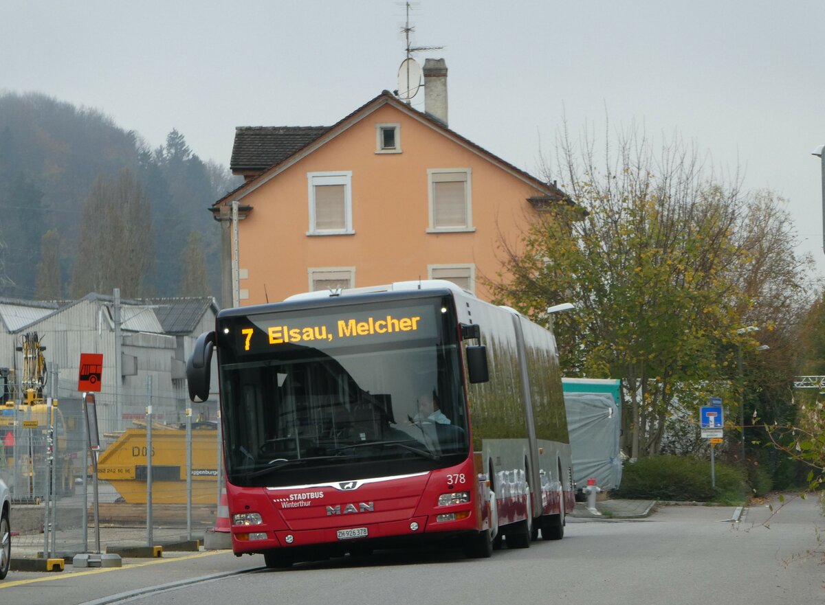 (242'195) - SW Winterthur - Nr. 378/ZH 926'378 - MAN am 6. November 2022 beim Bahnhof Winterthur Wlflingen