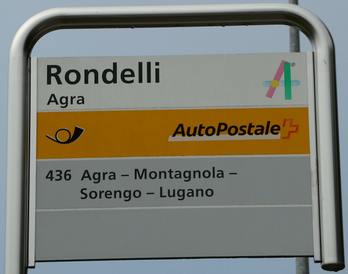 (242'757) - PostAuto-Haltestellenschild - Agra, Rondelli - am 16. November 2022