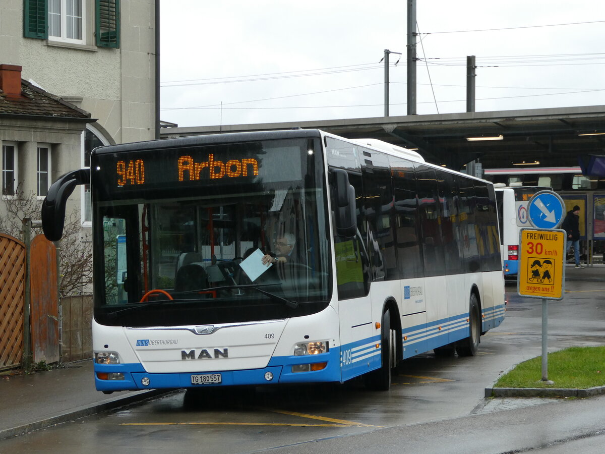 (243'305) - BOTG Amriswil - Nr. 409/TG 180'557 - MAN (ex Nr. 14) am 29. November 2022 beim Bahnhof Romanshorn