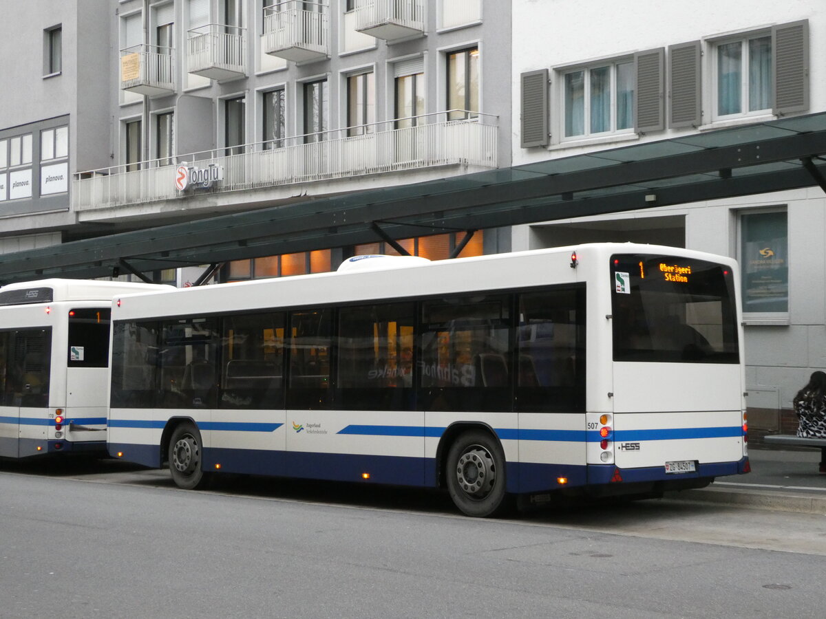 (243'519) - ZVB Zug - Nr. 507/ZG 84'507 - Lanz+Marti/Hess Personenanhnger am 7. Dezember 2022 beim Bahnhof Zug