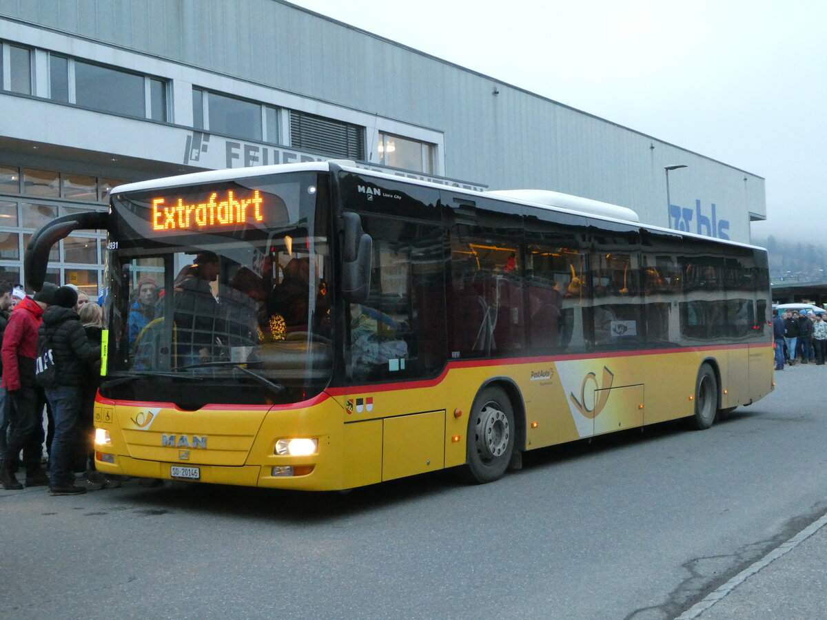 (244'508) - Steiner, Messen - SO 20'146/PID 4931 - MAN (ex SO 157'255) am 7. Januar 2023 beim Bahnhof Frutigen