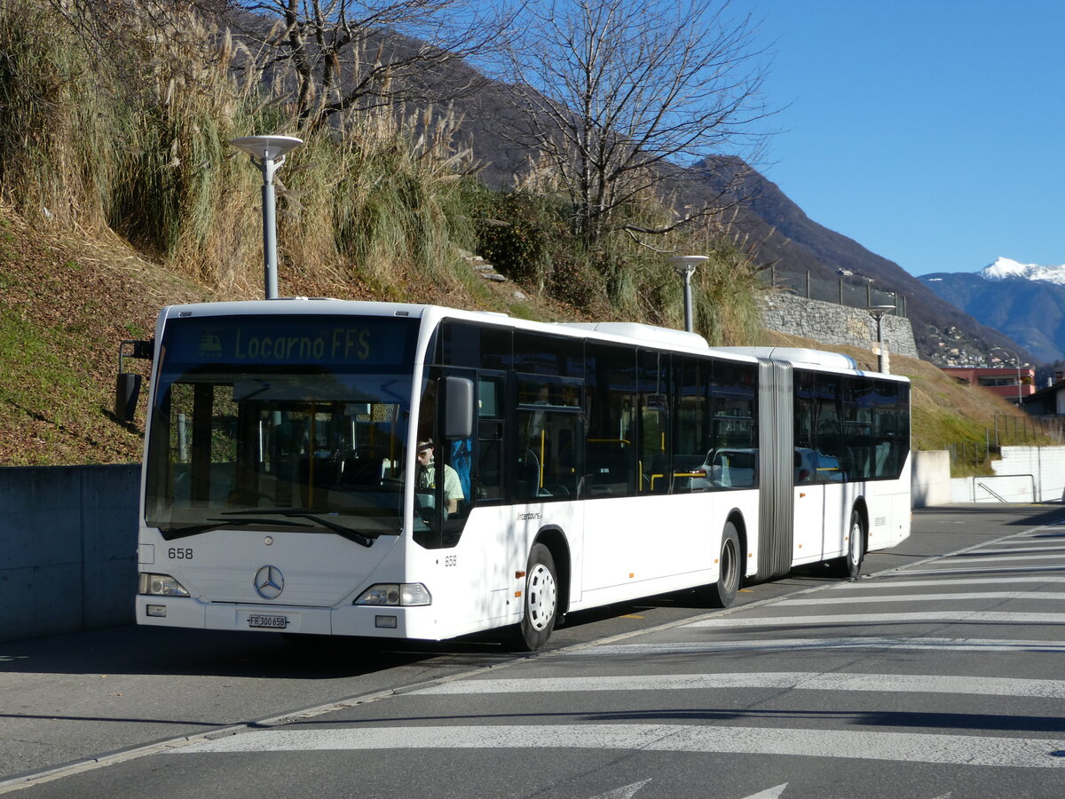 (244'908) - Intertours, Domdidier - Nr. 658/FR 300'658 - Mercedes (ex Nr. 206; ex VZO Grningen Nr. 51) am 10. Januar 2023 beim Bahnhof Tenero