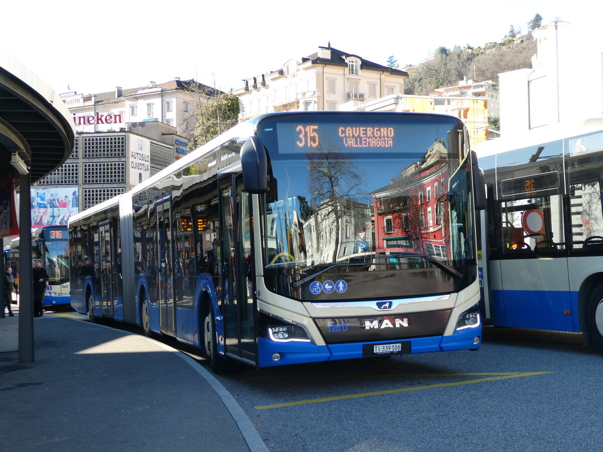 (244'925) - FART Locarno - Nr. 6/TI 339'106 - MAN am 10. Januar 2023 beim Bahnhof Locarno