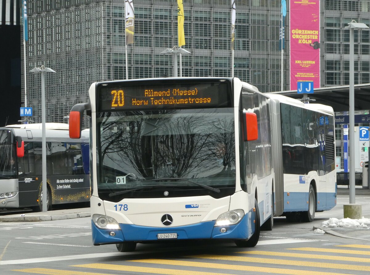 (245'375) - VBL Luzern - Nr. 178/LU 240'715 - Mercedes am 25. Januar 2023 beim Bahnhof Luzern