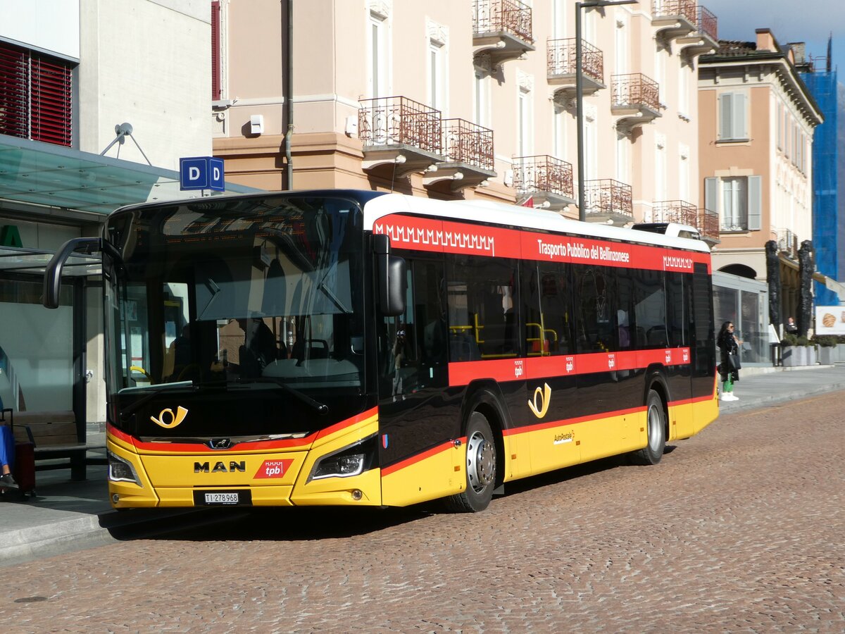 (245'909) - AutoPostale Ticino - TI 278'968/PID 11'799 - MAN am 7. Februar 2023 beim Bahnhof Bellinzona