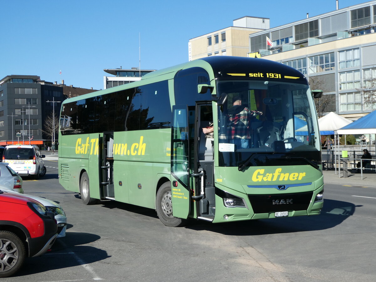 (246'127) - Gafner, Gwatt - Nr. 108/BE 26'580 - MAN am 15. Februar 2023 beim Bahnhof Thun