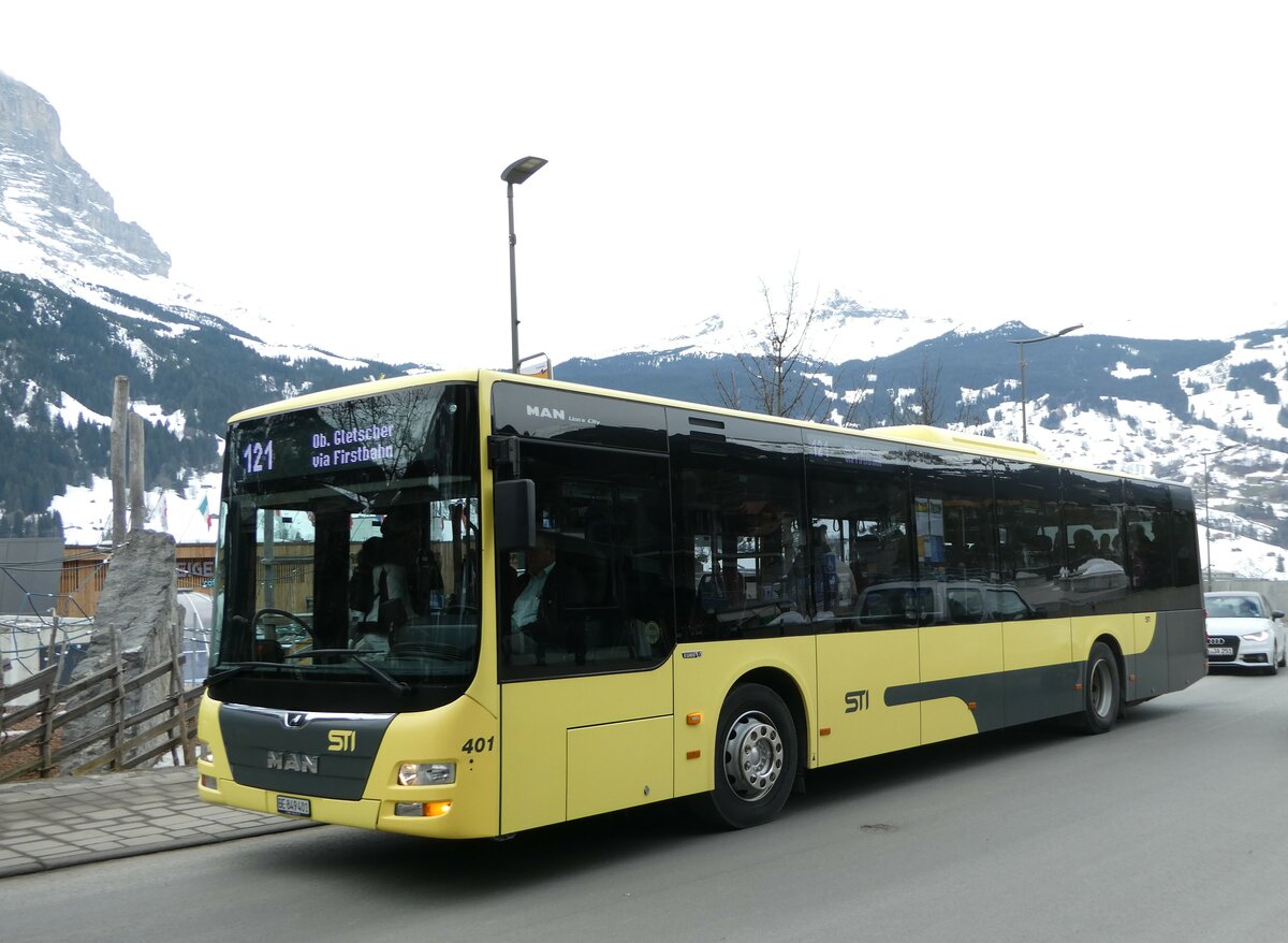 (246'215) - STI Thun - Nr. 401/BE 849'401 - MAN am 17. Februar 2023 in Grindelwald, Sportzentrum (Einsatz Grindelwaldbus)