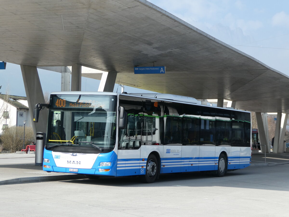 (246'858) - RTB Altsttten - Nr. 95/SG 482'228 - MAN (ex PostBus/A BD 15'346) am 4. Mrz 2023 beim Bahnhof Buchs