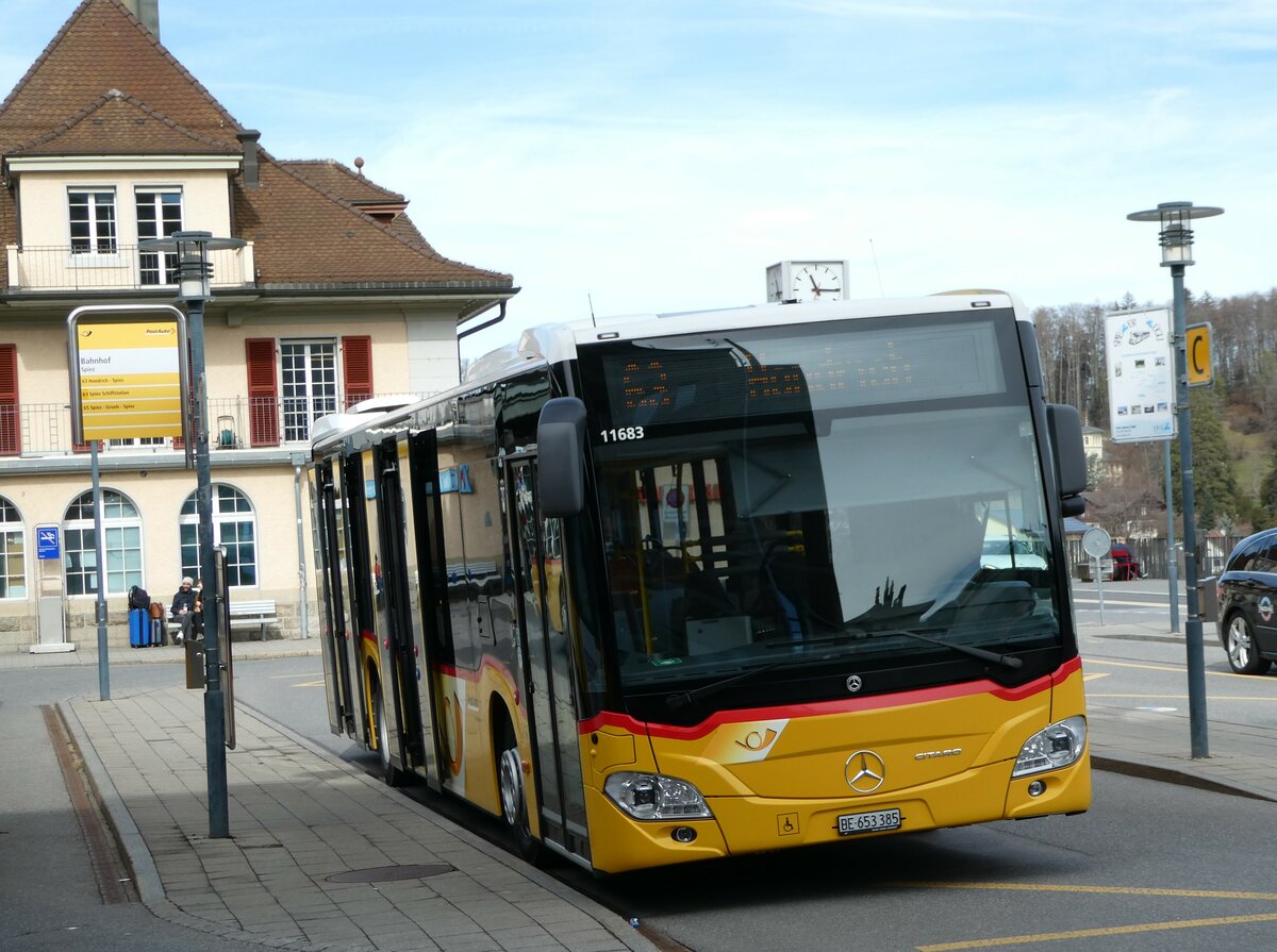 (247'169) - PostAuto BErn - BE 653'385/PID 11'683 - Mercedes am 13. Mrz 2023 beim Bahnhof Spiez