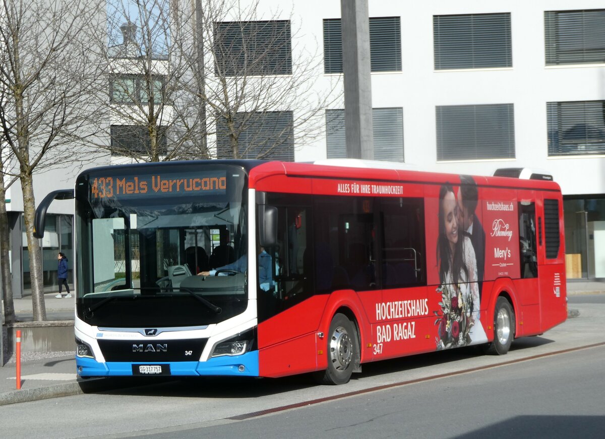 (247'296) - BSW Sargans - Nr. 347/SG 317'757 - MAN am 17. Mrz 2023 beim Bahnhof Sargans