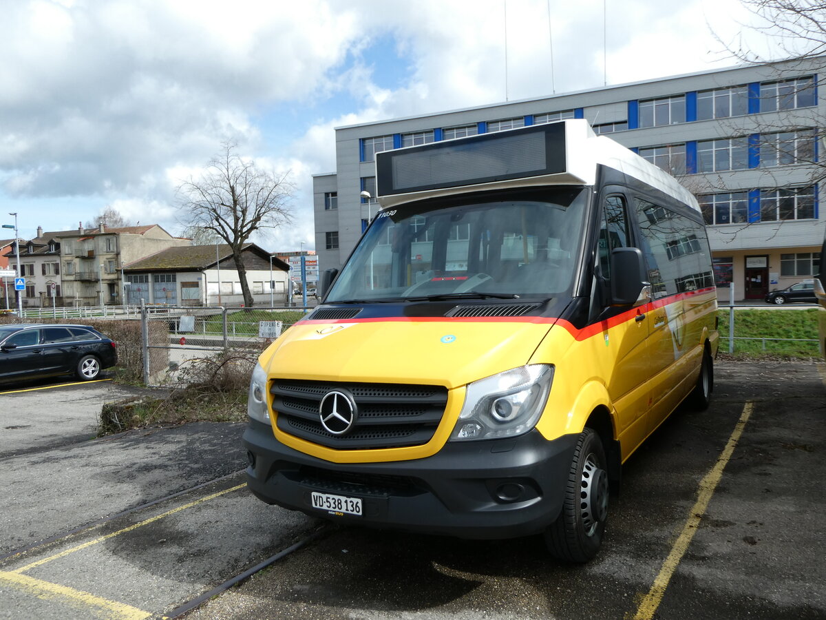 (247'645) - CarPostal Ouest - VD 538'136/PID 11'030 - Mercedes (ex AVJ Les Bioux) am 25. Mrz 2023 in Yverdon, Garage