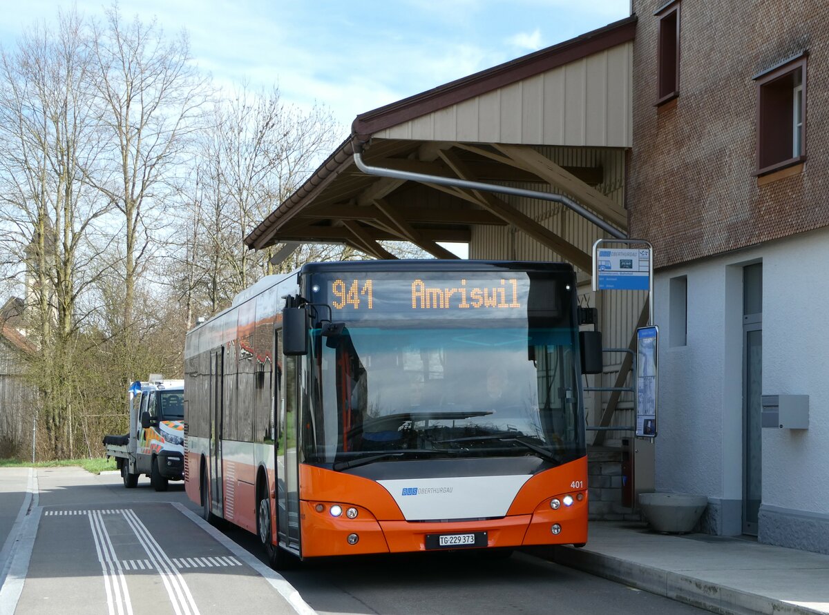 (247'801) - BOTG Amriswil - Nr. 401/TG 229'373 - Neoplan (ex Nr. 8) am 28. Mrz 2023 beim Bahnhof Steinebrunn