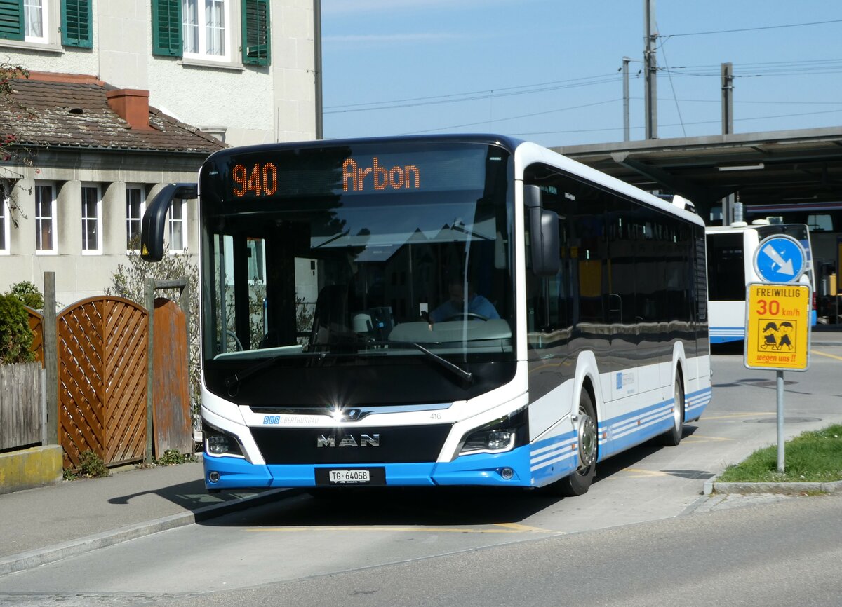 (248'118) - BOTG Amriswil - Nr. 416/TG 64'058 - MAN am 6. April 2023 beim Bahnhof Romanshorn