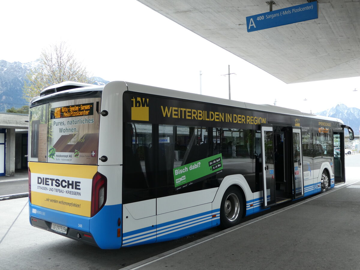 (248'485) - RTB Altsttten - Nr. 348/SG 297'515 - MAN (ex BSW Sargans Nr. 348) am 13. April 2023 beim Bahnhof Buchs