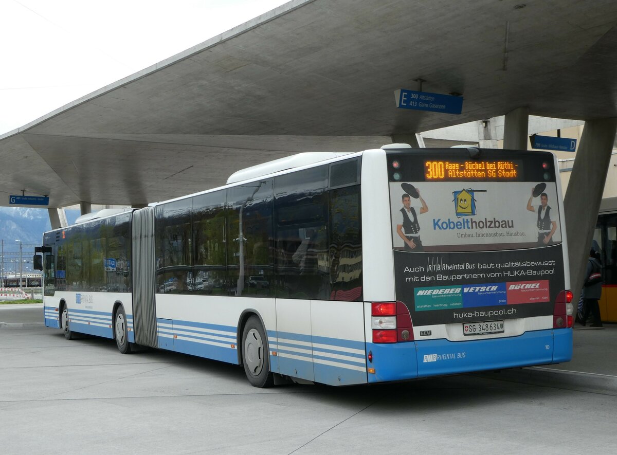 (248'500) - RTB Altsttten - Nr. 10/SG 348'634 - MAN am 13. April 2023 beim Bahnhof Buchs