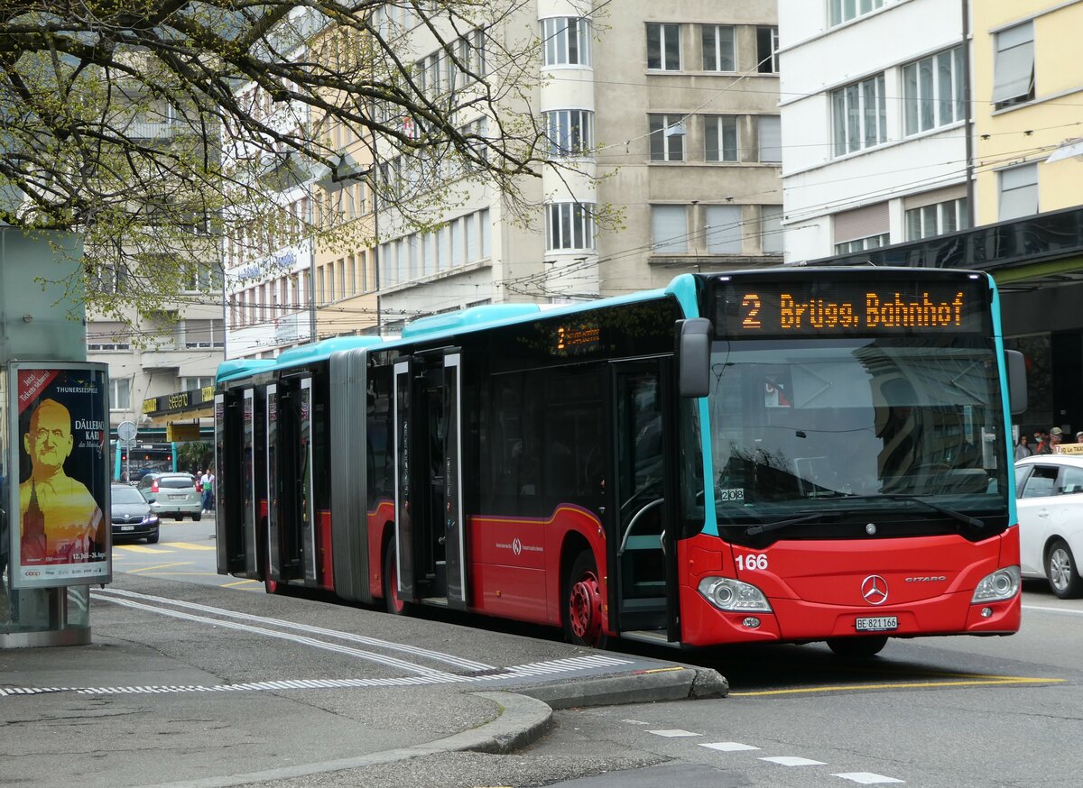 (249'037) - VB Biel - Nr. 166/BE 821'166 - Mercedes am 22. April 2023 beim Bahnhof Biel