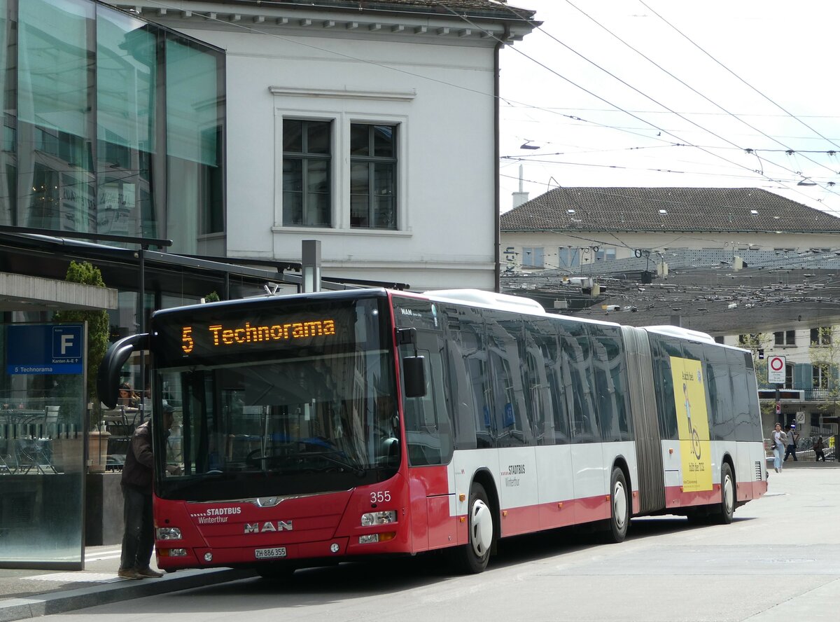 (249'793) - SW Winterthur - Nr. 355/ZH 886'355 - MAN am 6. Mai 2023 beim Hauptbahnhof Winterthur