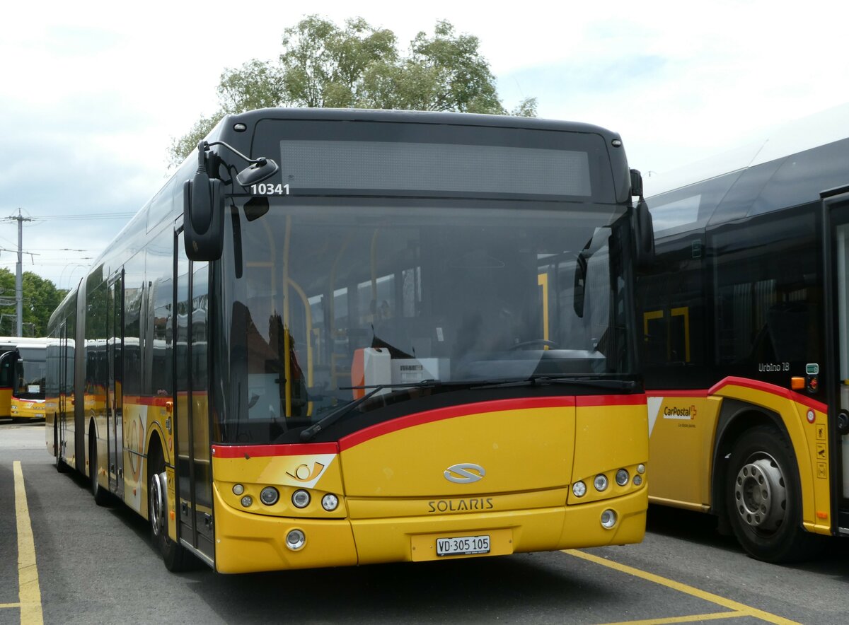 (250'187) - CarPostal Ouest - VD 305'105/PID 10'341 - Solaris am 18. Mai 2023 in Yverdon, Garage