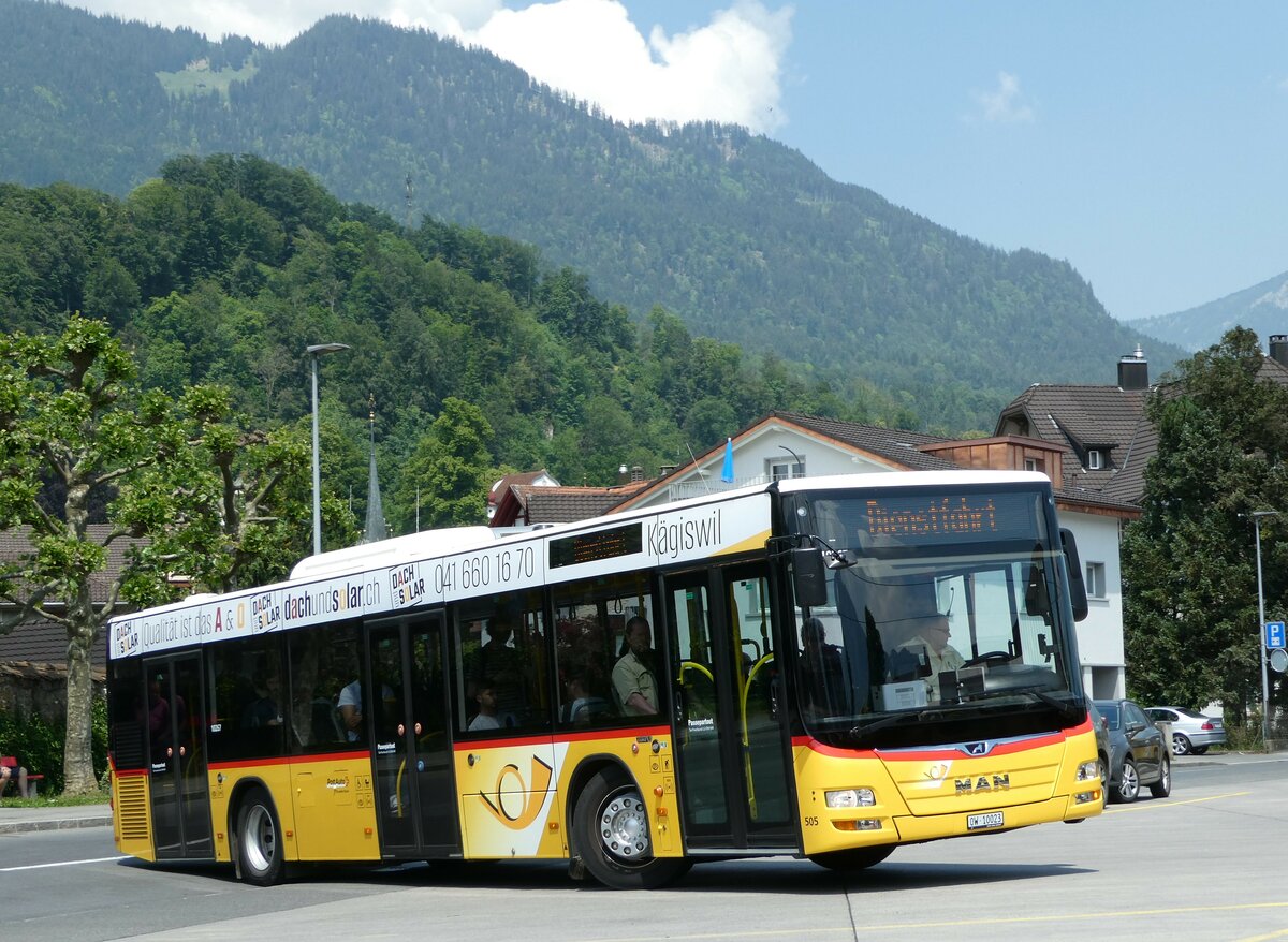 (250'865) - PostAuto Zentralschweiz - Nr. 505/OW 10'023/PID 10'267 - MAN (ex Nr. 4; ex Dillier, Sarnen Nr. 4) am 1. Juni 2023 beim Bahnhof Sarnen