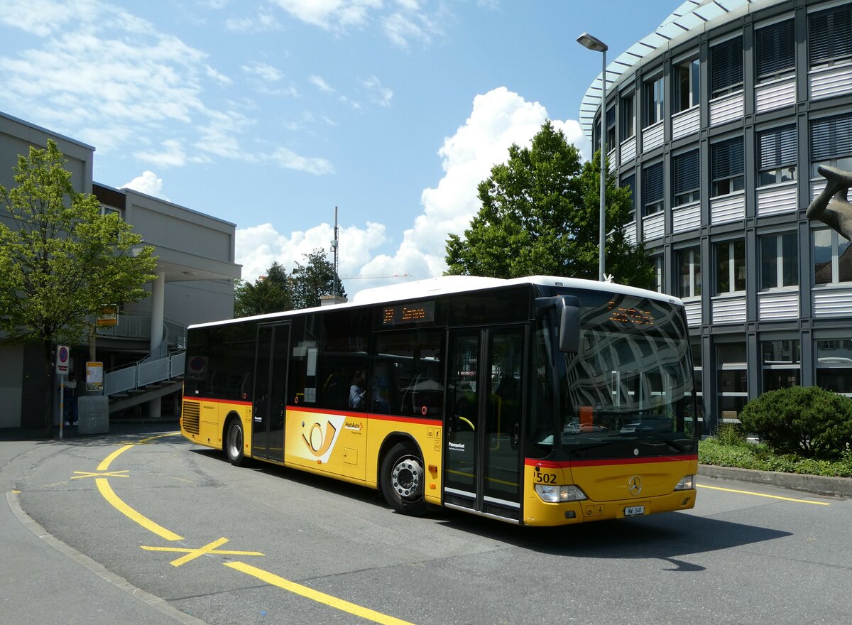 (250'877) - PostAuto Zentralschweiz - Nr. 502/NW 348/PID 5265 - Mercedes (ex Nr. 52; ex Nr. 31; ex Thepra, Stans Nr. 31) am 1. Juni 2023 beim Bahnhof Stans