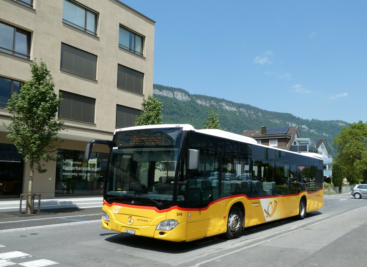 (250'880) - PostAuto Zentralschweiz - Nr. 509/NW 5107/PID 10'846 - Mercedes (ex Nr. 59; ex Nr. 12; ex Thepra, Stans Nr. 12) am 1. Juni 2023 beim Bahnhof Stans