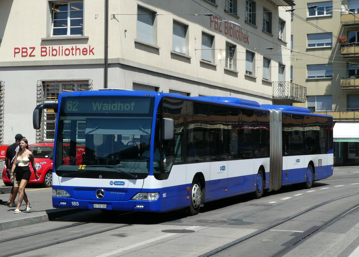 (251'475) - VBZ Zrich - Nr. 185/ZH 720'185 - Mercedes (ex VZO Grningen Nr. 102) am 13. Juni 2023 beim Bahnhof Zrich Oerlikon