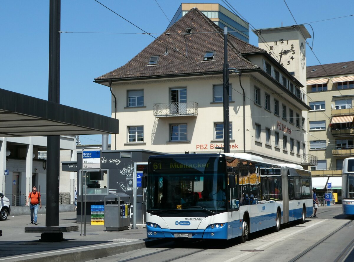 (251'480) - VBZ Zrich - Nr. 560/ZH 730'560 - Neoplan am 13. Juni 2023 beim Bahnhof Zrich Oerlikon