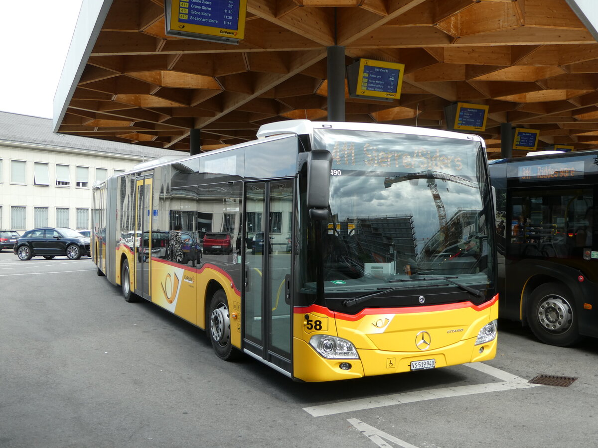 (252'452) - PostAuto Wallis - Nr. 58/VS 519'940/PID 11'490 - Mercedes am 8. Juli 2023 beim Bahnhof Sion