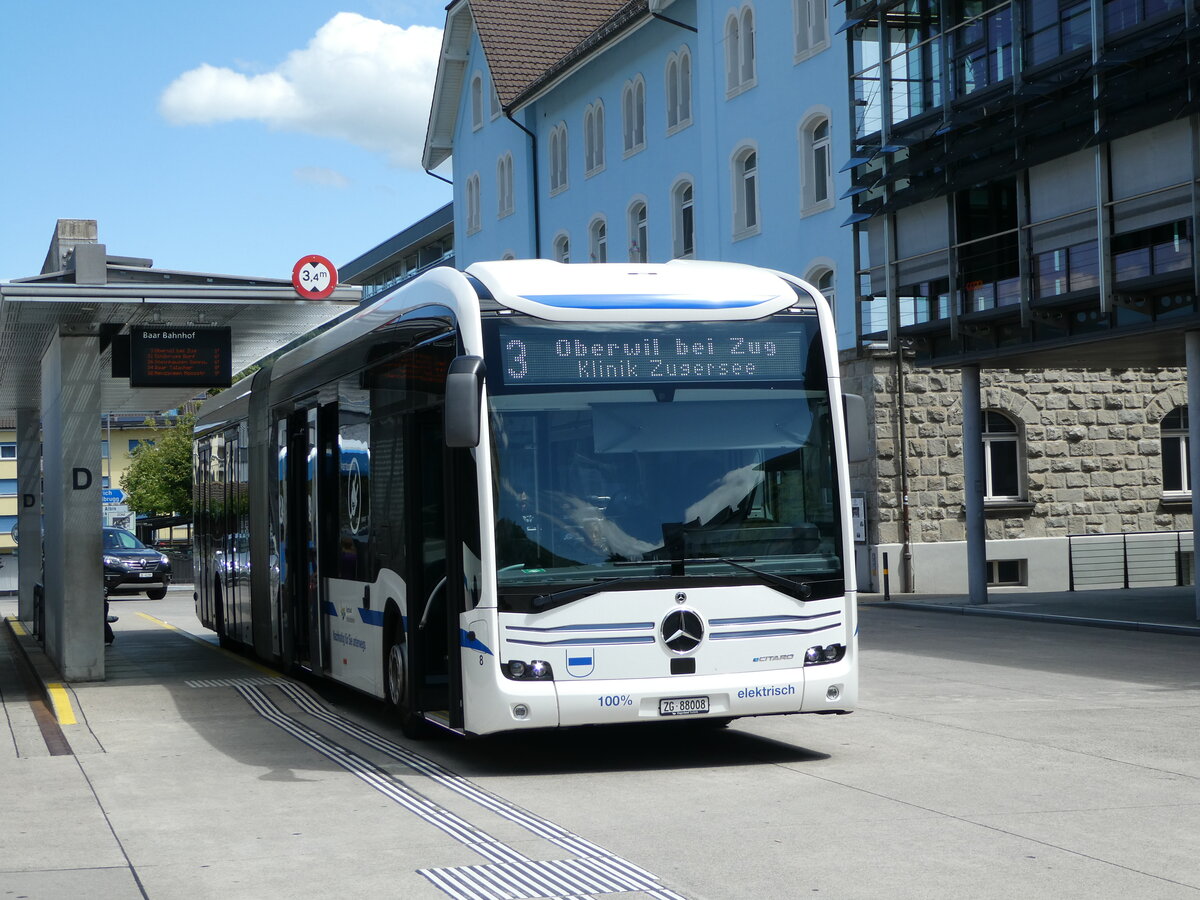 (253'346) - ZVB Zug - Nr. 8/ZG 88'008 - Mercedes am 3. August 2023 beim Bahnhof Baar