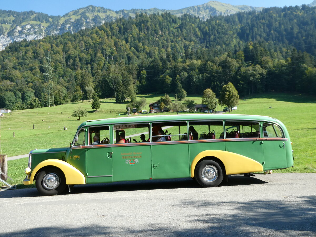 (254'823) - STI Thun - Nr. 15/BE 26'776 - Saurer/Gangloff (ex AvH Heimenschwand Nr. 5) am 5. September 2023 auf der Meielisalp