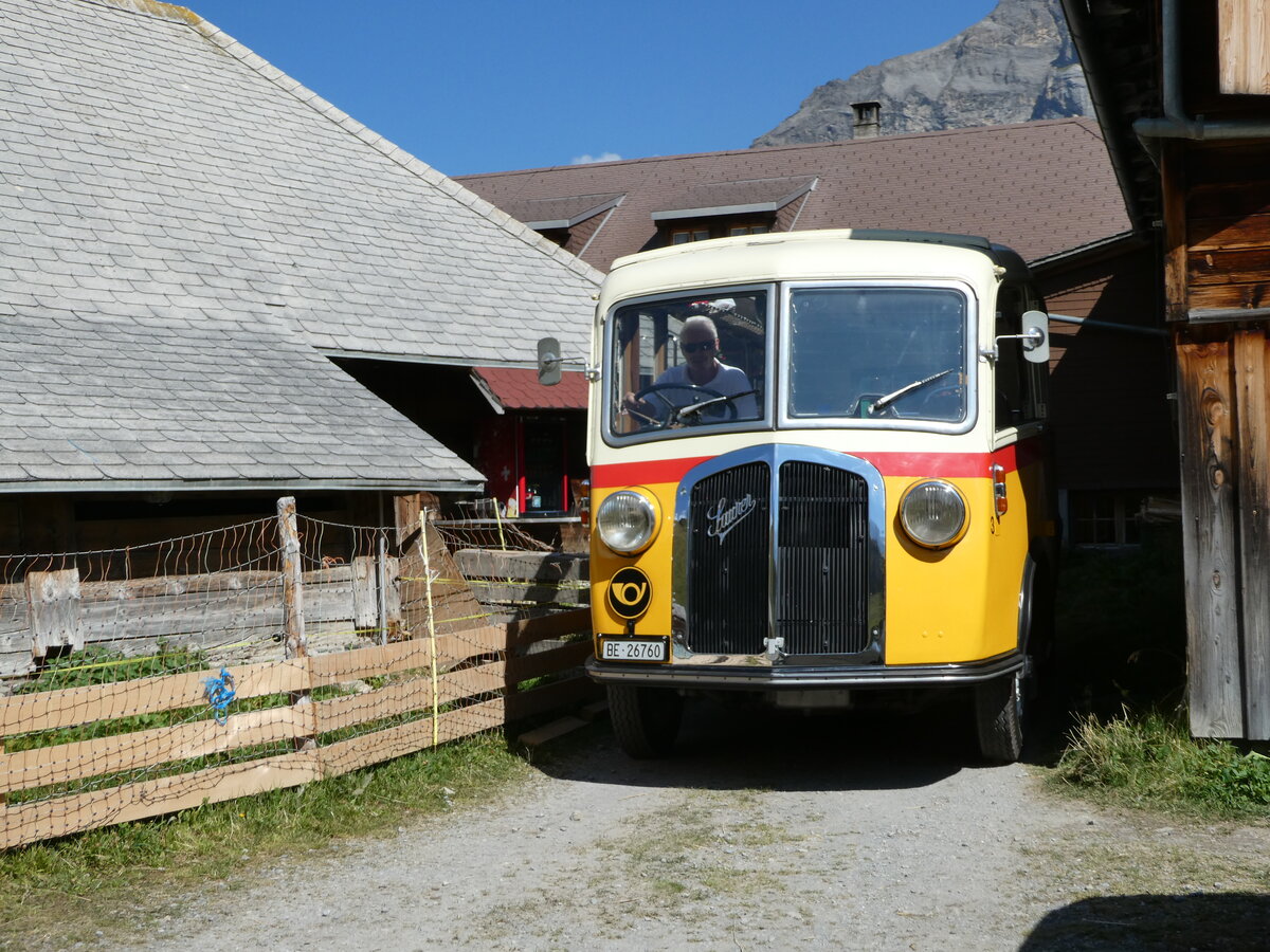 (255'095) - Schmid, Thrishaus - Nr. 3/BE 26'760 - Saurer/Gangloff (ex Geiger, Adelboden Nr. 3) am 10. September 2023 auf der Bundalp