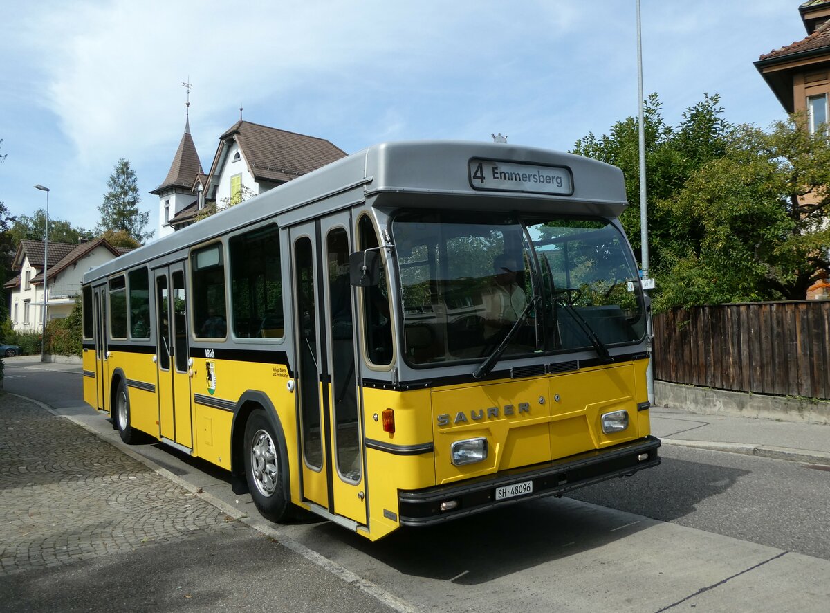 (255'336) - Wanner, Schleitheim - SH 48'096 - Saurer/Hess (ex Ruklic, Schaffhausen; ex VBSH Schaffhausen Nr. 40; ex VBSH Schaffhausen Nr. 19) am 17. September 2023 in Schaffhausen, Feldstrasse