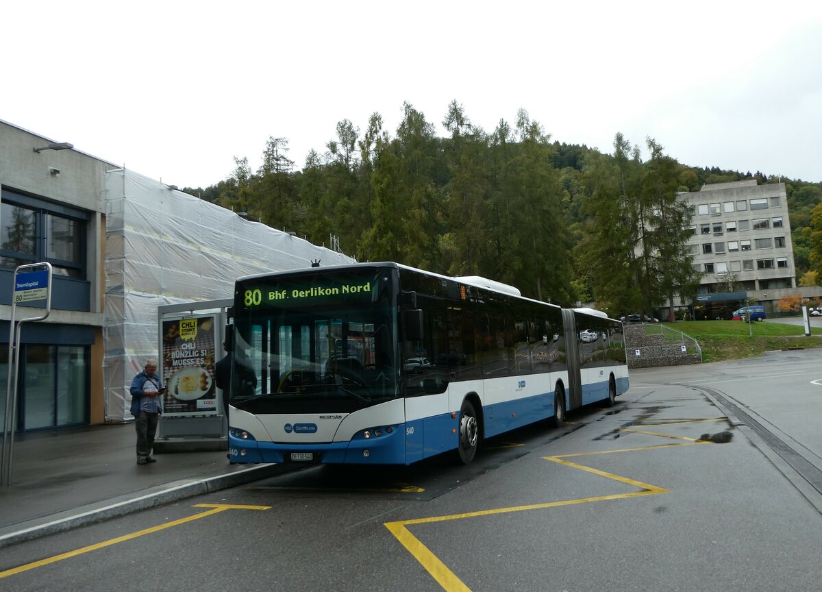 (256'231) - VBZ Zrich - Nr. 540/ZH 730'540 - Neoplan am 21. Oktober 2023 in Zrich, Triemlispital