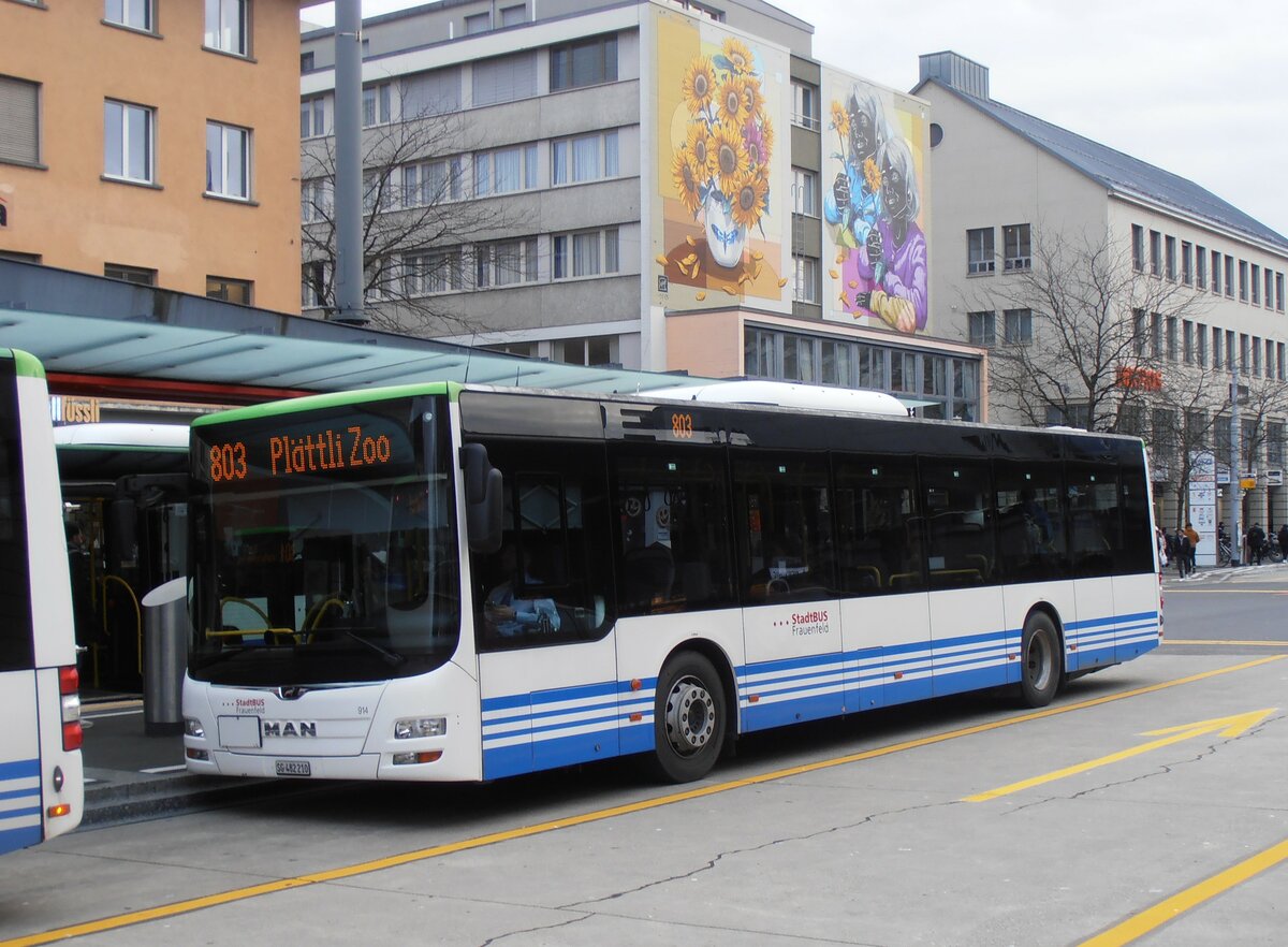 (257'665) - StadtBUS, Frauenfeld - Nr. 914/SG 482'210 - MAN (ex RTB Altsttten Nr. 914; ex PostBus/A BD 15'358) am 15. Dezember 2023 beim Bahnhof Frauenfeld