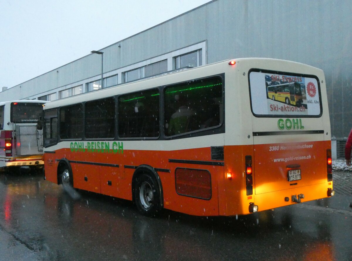 (258'164) - Gohl, Herzogenbuchsee - BE 815'877 - MAN/Lauber (ex AMSA Chiasso Nr. 19; ex Tresch, Amsteg PID 2290) am 6. Januar 2024 beim Bahnhof Frutigen